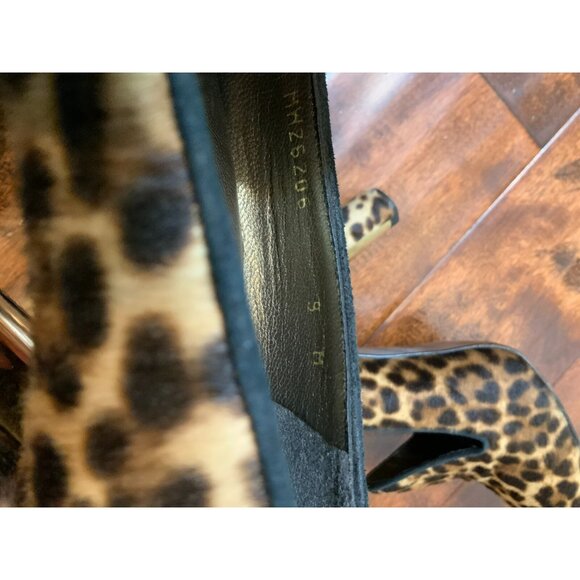 Stuart Weitzman Black & Tan Leopard Print Calf Hair Loafer Heels, Size 9 - Picture 9 of 9